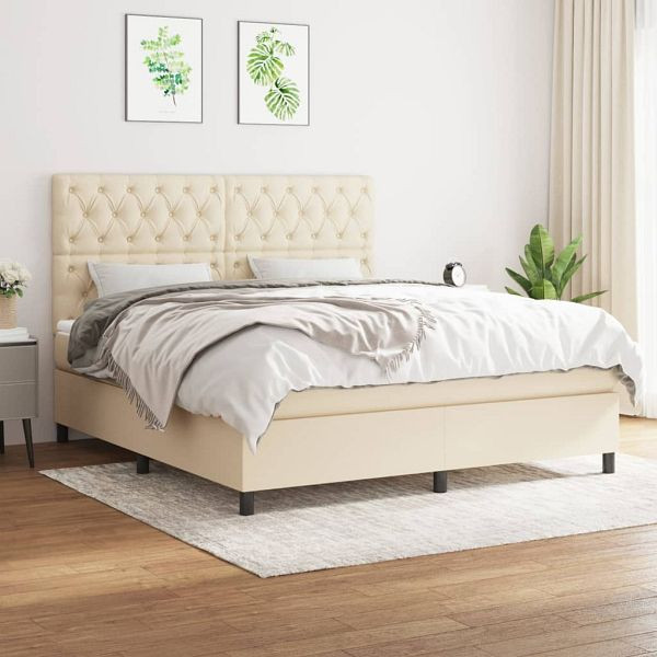 vidaXL Boxspringbett mit Matratze Creme 160x200 cm Stoff, 3142030