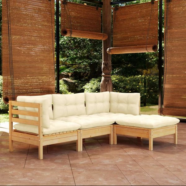 vidaXL 4-tlg. Garten-Lounge-Set mit Creme Kissen Kiefernholz, 3096346