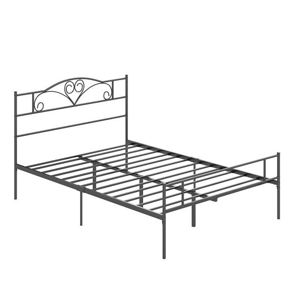 HOMCOM Bettgestell aus Metall mit Kopfteil, 300 kg Belastbarkeit, 145L x 211B x 106H cm, Schwarz, 831-416
