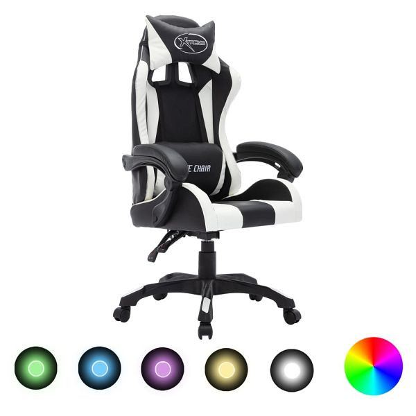 vidaXL Gaming-Stuhl mit RGB LED-Leuchten Weiß und Schwarz Kunstleder, 288001