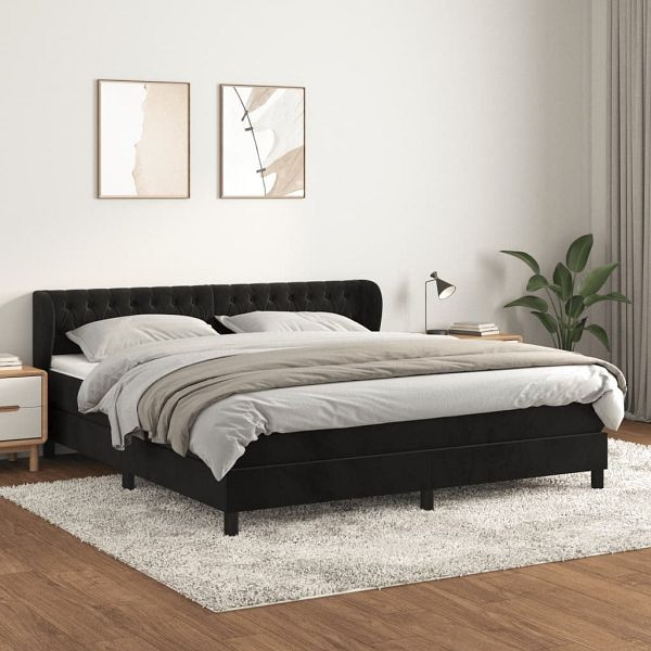 vidaXL Boxspringbett mit Matratze Schwarz 180x200 cm Samt, 3127687