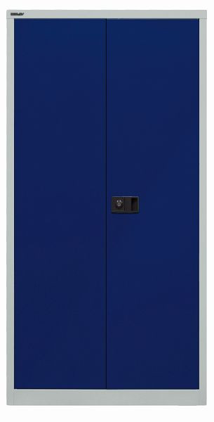 Bisley Flügeltürenschrank Universal, 3 verzinkte Fachböden, 4 OH, Korpus lichtgrau, Fronten oxfordblau, E722A03G505