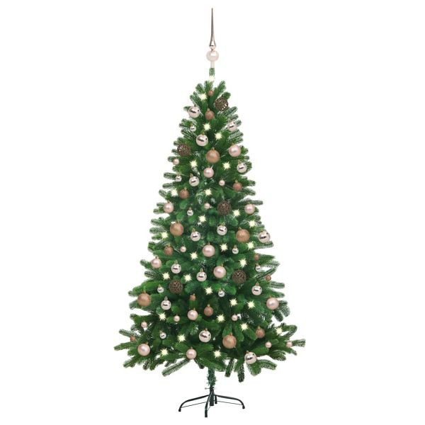 vidaXL Künstlicher Weihnachtsbaum mit Beleuchtung & Kugeln 150 cm Grün, 3077640