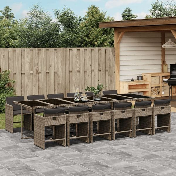 vidaXL 13-teilig Garten-Essgruppe mit Kissen Grau Poly Rattan, 3277891