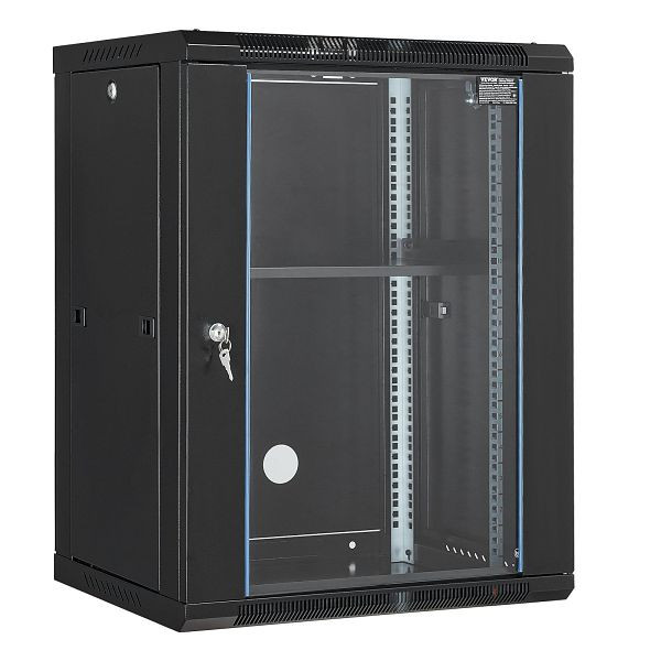 VEVOR 15U Netzwerkschrank Serverschrank 457,2mm Wandgehäuse Server Rack Schwarz, WLJJ15UW155GJOIJAV0