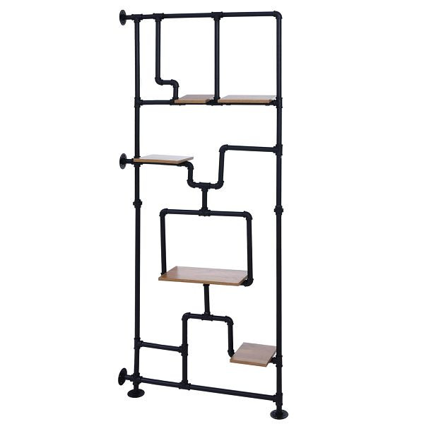 Mendler Raumteiler mit Regal HWC-P10, Wohnregal Ablageregal, Industrial Metall Melamin MVG 203x80x20cm, braun, 139614