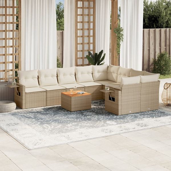 vidaXL 10-teilig Garten-Sofagarnitur mit Kissen Beige Poly Rattan, 3257052