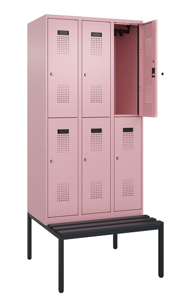 C+P Doppelstock-Spind Evolo PLUS, Bank, 6 Fächer, 2120x900x815mm, 3015/3015, Zylinderschloss, Sitzfläche Kunststoff, Sitzbank, 0493507-30 S10139