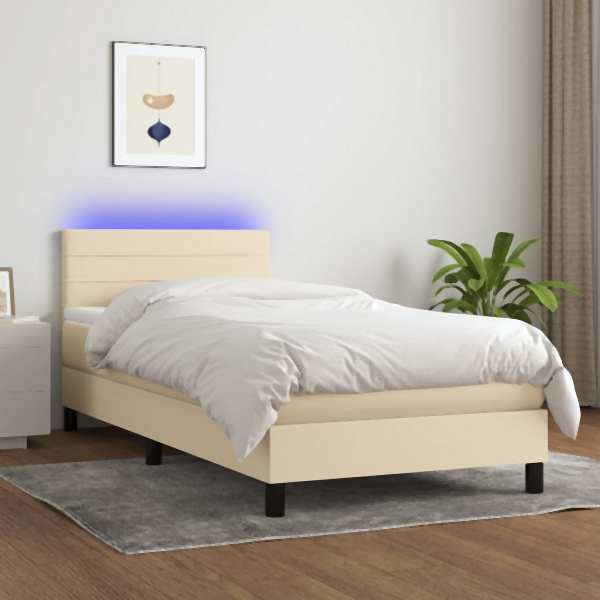 vidaXL Boxspringbett mit Matratze & LED Creme 90x200 cm Stoff, 3133210