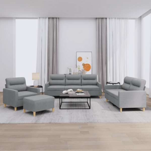 vidaXL 4-tlg. Sofagarnitur mit Kissen Hellgrau Stoff, 3201544