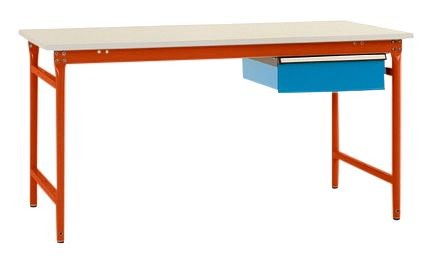 Manuflex Komplett-Beistelltisch BASIS stationär mit Kunststoff-Platte + Einzelschubfach, BxTxH: 1250 x 800 x 780 mm, Rotorange, BB5247.2001