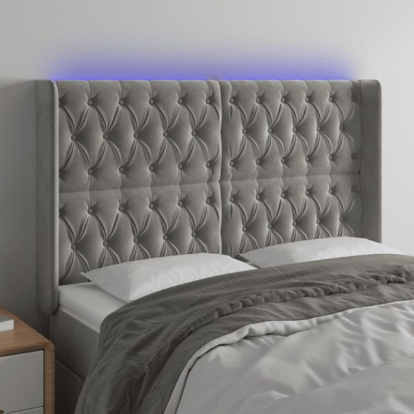 vidaXL LED Kopfteil Hellgrau 163x16x118/128 cm Samt, 3124438