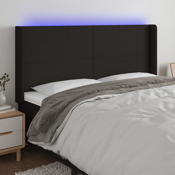 vidaXL LED Kopfteil Schwarz 203x16x118/128 cm Stoff, 3123792