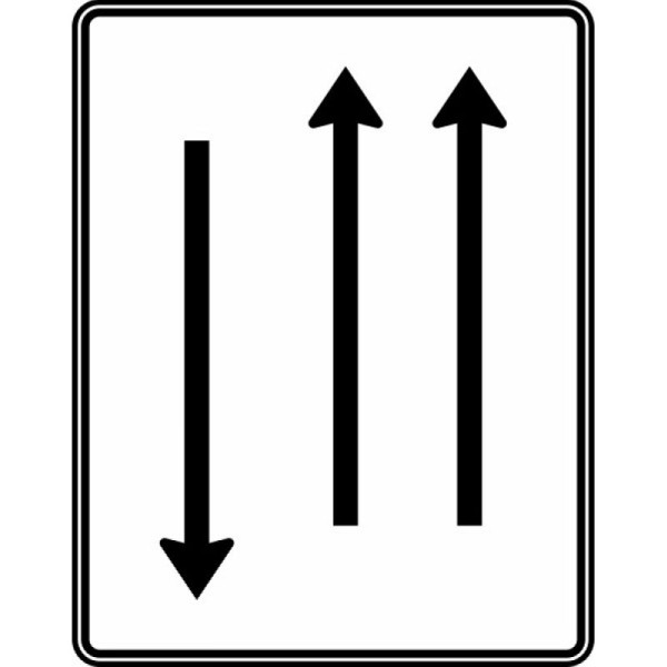 Stein HGS Fahrstreifentafel mit Gegenverkehr, 2-streifig in Fahrtrichtung und 1-streifig in Gegenrichtung, RA2/Flachform 3mm, ohne Entfernungsangabe, 1600x1250mm, 522-31-123