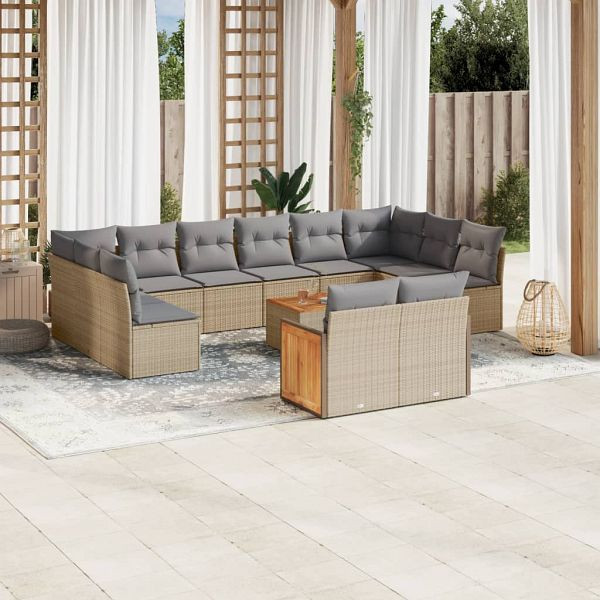 vidaXL 13-teilig Garten-Sofagarnitur mit Kissen Beige Poly Rattan, 3228131
