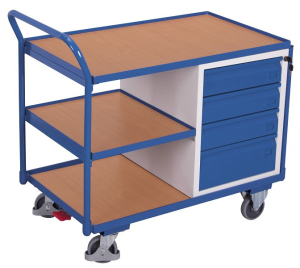 VARIOfit Werkstattwagen mit 3 Ladeflächen, Außenmaße: 1.125 x 625 x 1.010 mm, RAL 5010 enzianblau, mit 4 rollengelagerten, sw-600.605