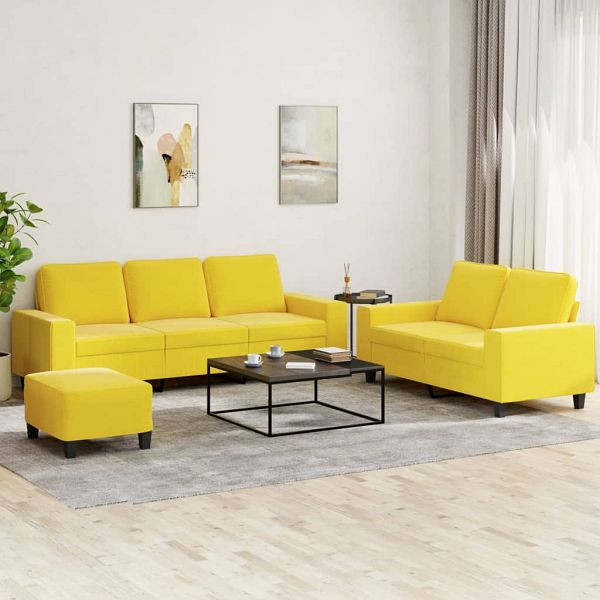 vidaXL 3-teilig Sofagarnitur Hellgelb Stoff, 3201911, 8721012068780