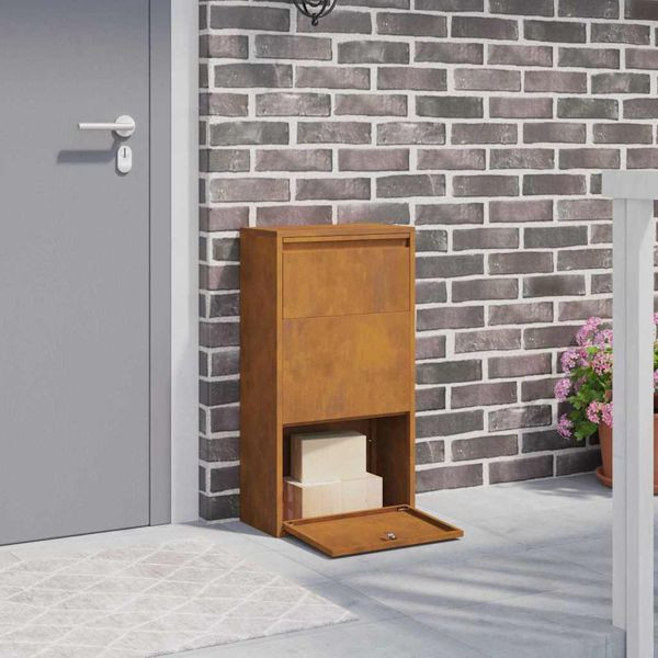 vidaXL Paketdrop-Box mit Speicher mit Tür Braun 44 x 22 x 82 cm Stahl, 874925