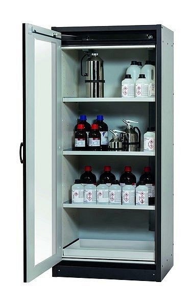 asecos Sicherheitsschrank Q-DISPLAY-30, Q30.195.086.WDFW in verkehrsrot RAL 3020 mit 3x Fachboden (Stahlblech), 32781-066-30045