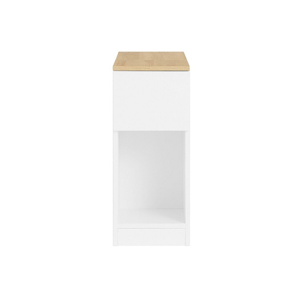 SoBuy Schmaler Beistelltisch - Nachttisch mit Stauraumregal und Schubladen, Platzsparender Nachttisch, W25 x D65 x H60 cm, Weiß und Natur, FBT162-WN