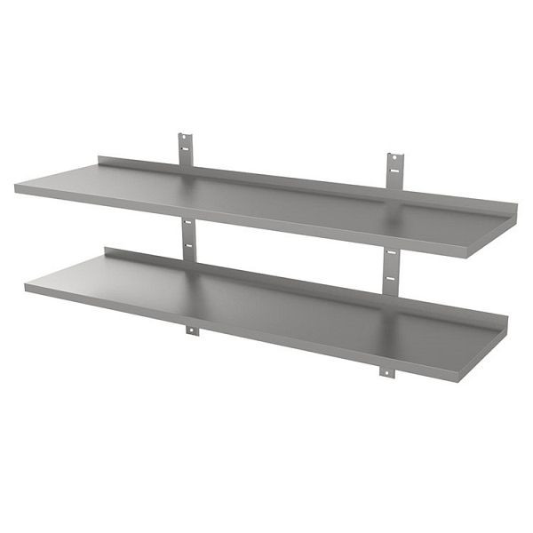Gastro-Inox Edelstahl AISI 430 Doppelwandregal, 700x400mm, mit 2 Regalbodenträgern und 2 Wandkonsolen, 303.210