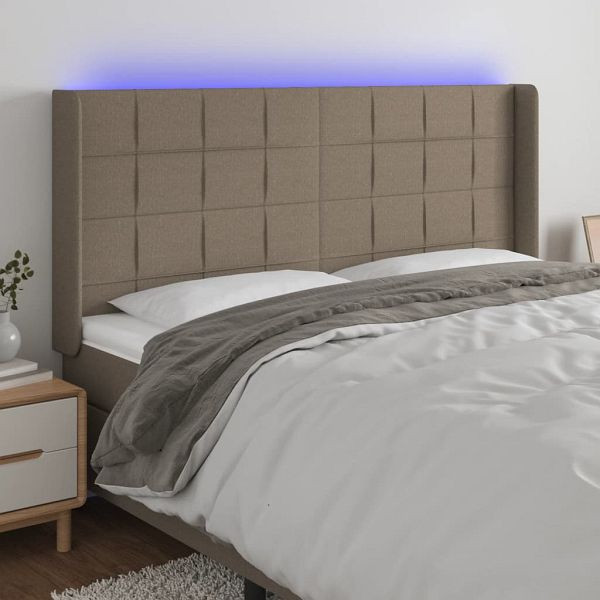 vidaXL LED Kopfteil Taupe 163x16x118/128 cm Stoff, 3124058