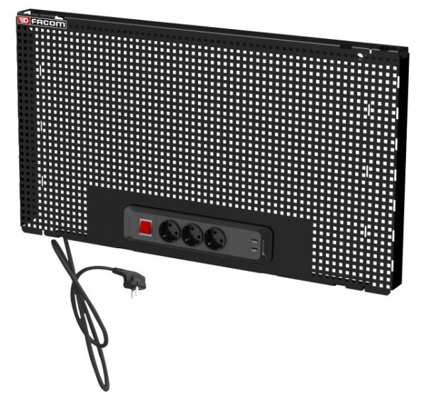 Facom RWS Lochplatte mit Steckerleiste schwarz, RWS-PPAV1ELBS