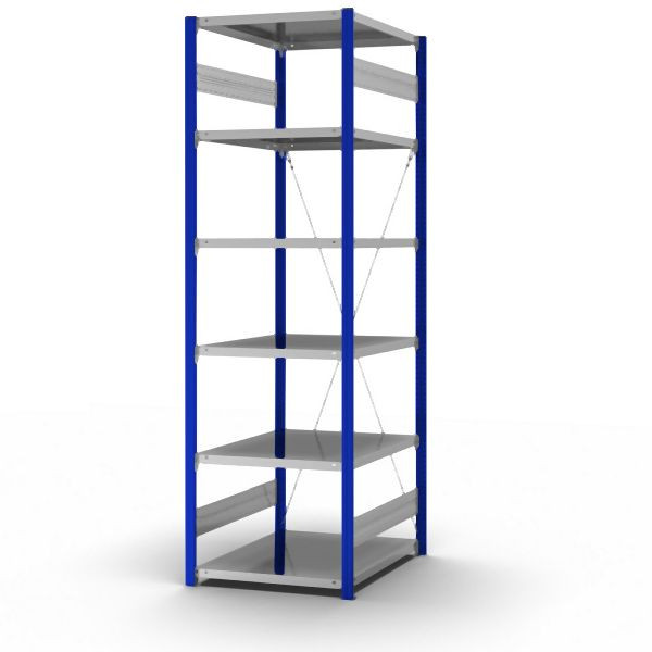 hofe Grundregal, zerlegt, 6 Böden 2500 x 800 x 750 mm, verzinkt Stützprofile - enzianblau/RAL 5010, HEG258007XL
