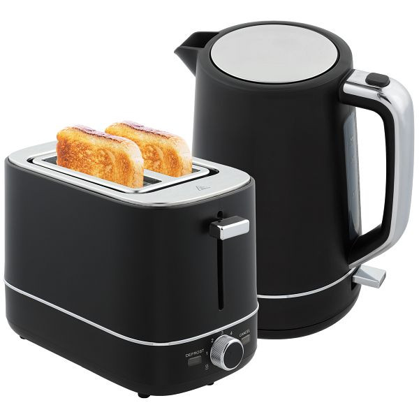 HOMCOM Set aus 1,7 l Wasserkocher und Toaster mit 6 Bräunungsstufen, Schwarz, 800-232V90BK
