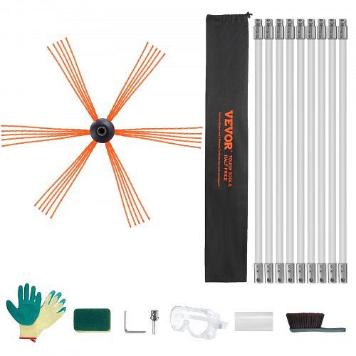 VEVOR Ofenrohrbürste 9 m Schornsteinbürsten inkl. 9 Stangen Kaminbürste Kaminbesen Kaminbesen Nylon Schornsteinbesen Kehrbesen, YCS30YC1PCS9ENFT8V0