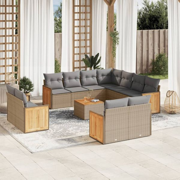vidaXL 12-teilig Garten-Sofagarnitur mit Kissen Beige Poly Rattan, 3260589