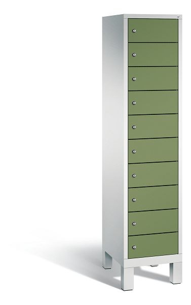 C+P Schließfachschrank Evolo, 10 Fächer, H1850xB420xT500 mm, Grau/Resedagrün, 48010-1210 S10120