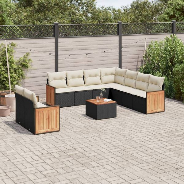 vidaXL 10-teilig Garten-Sofagarnitur mit Kissen Schwarz Poly Rattan, 3260187
