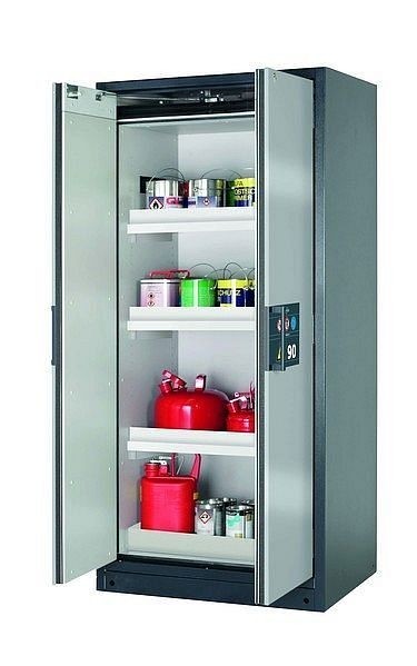 asecos Sicherheitsschrank Q-PEGASUS-90, Q90.195.090.WDAC in Silber mit 3x Wannenboden Standard (Polypropylen), 30042-049-30051