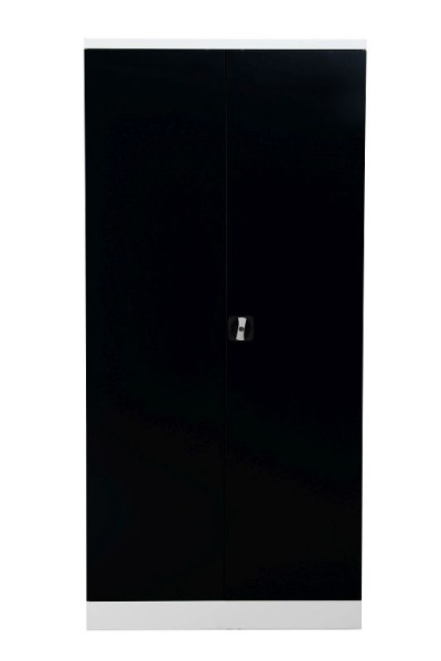 Gürkan Flügeltürenschrank, 42 x 92 x 195 cm, Verkehrsweiß, Schwarz, Fachboden Stück 4, FLC.19/N, 111667