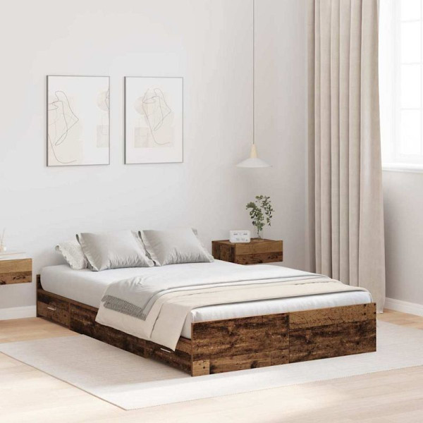 vidaXL Bett mit Stauraum Altholz 120 x 200 cm Holzwerkstoff, 3335307