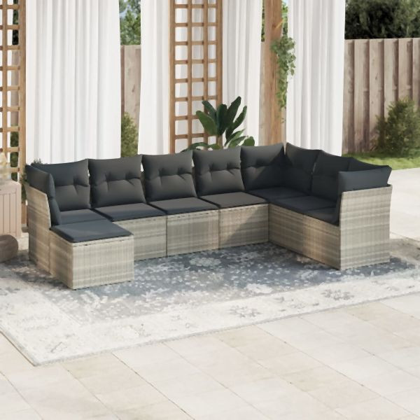 vidaXL 8-tlg. Garten-Sofagarnitur mit Kissen Hellgrau Poly Rattan, 3218052