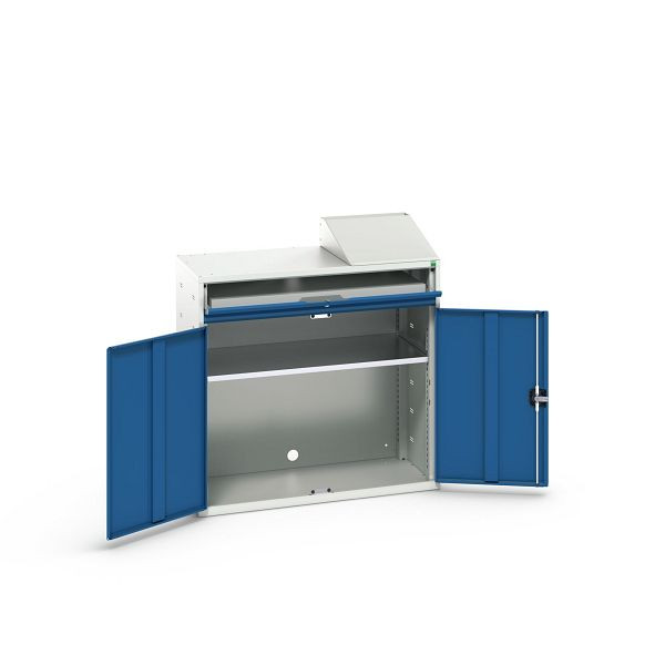 bott verso Computerschrank, mit 1 Fachboden und 1 Tablar, BxTxH: 1050 x 550 x 1130 mm, Lichtgrau / Enzianblau, 16928021.11