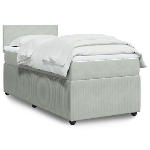 vidaXL Boxspringbett mit Matratze Hellgrau 90x200 cm Samt, 3287632