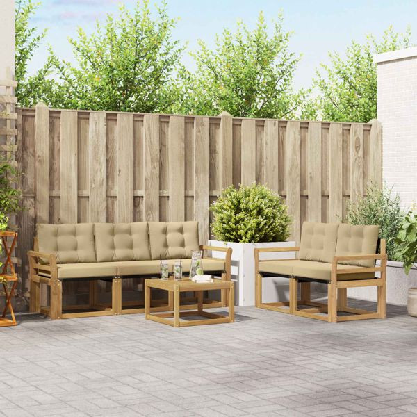 vidaXL Outdoor-Sofagarnitur mit Kissen 6-teilig Weiß und Beige, 3389215