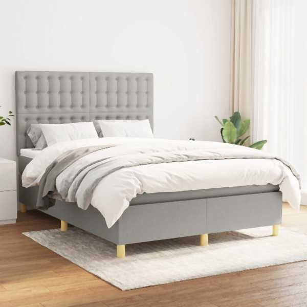 vidaXL Boxspringbett mit Matratze Hellgrau 140x190 cm Stoff, 3142649
