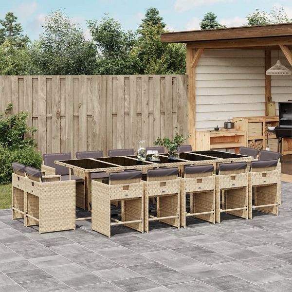 vidaXL 15-teilig Garten-Essgruppe mit Kissen Beigemischung Poly Rattan, 3278003