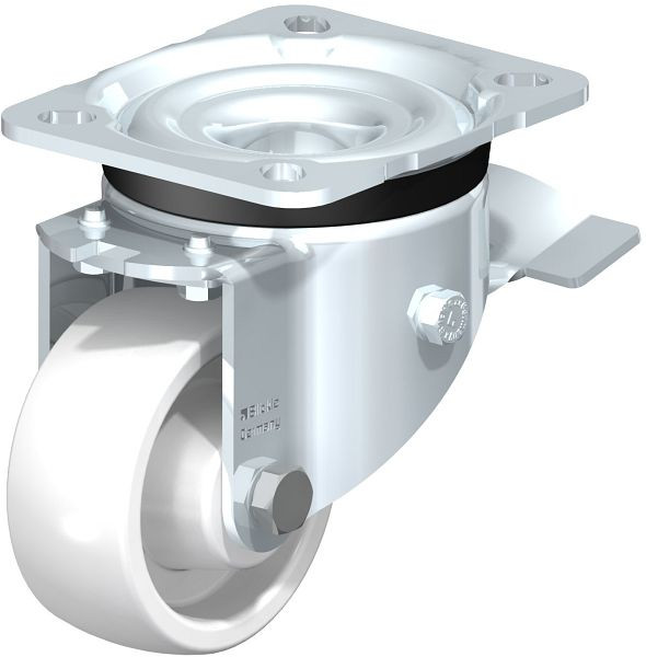 Blickle LK-SPO 75G-ST Stahlblech-Lenkrolle, schwere Ausführung, mit Anschraubplatte & Feststeller, Polyamid, Weiß, 274829