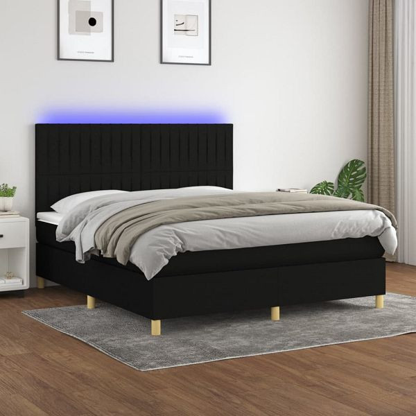 vidaXL Boxspringbett mit Matratze & LED Schwarz 160x200 cm Stoff, 3135607