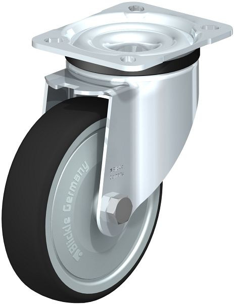 Blickle LK-PATH 125K-1-FK Stahlblech-Lenkrolle, schwere Ausführung, mit Anschraubplatte, Thermoplastisches Polyurethan, Grau, 760874