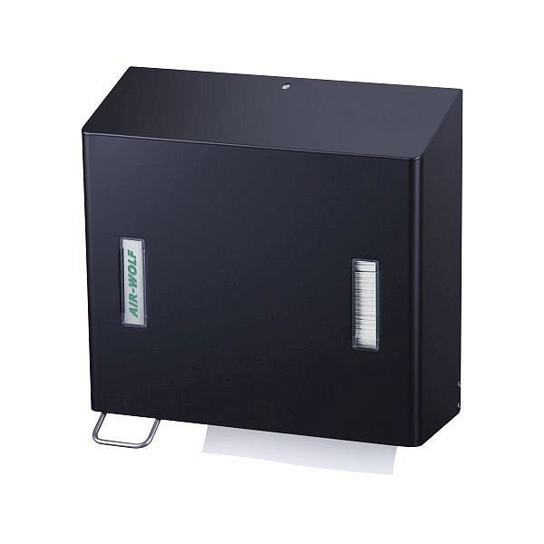 Air Wolf Seifen- und Papierhandtuchspender, Serie Omega, H x B x T: 377 x 377 x 163 mm, Edelstahl mattschwarz beschichtet, 29-571