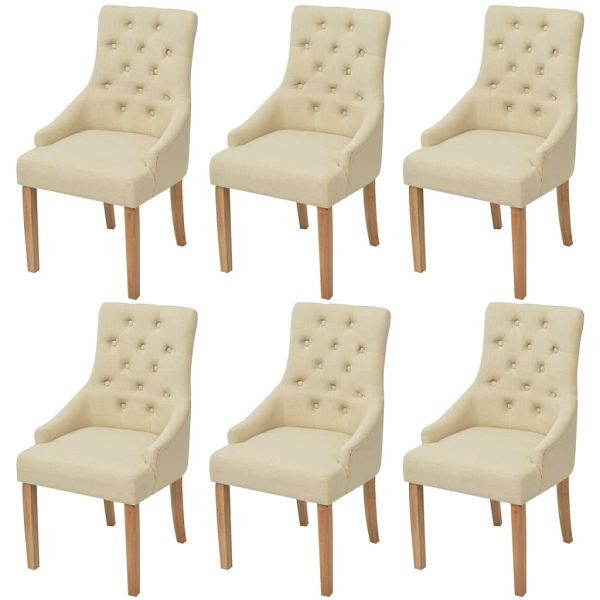vidaXL Esszimmerstühle 6 Stück Cremeweiß Stoff, Holz, 274426