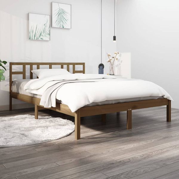 vidaXL Massivholzbett Honigbraun 200x200 cm, Material des Bettgestells: Massives Kiefernholz, 3105428
