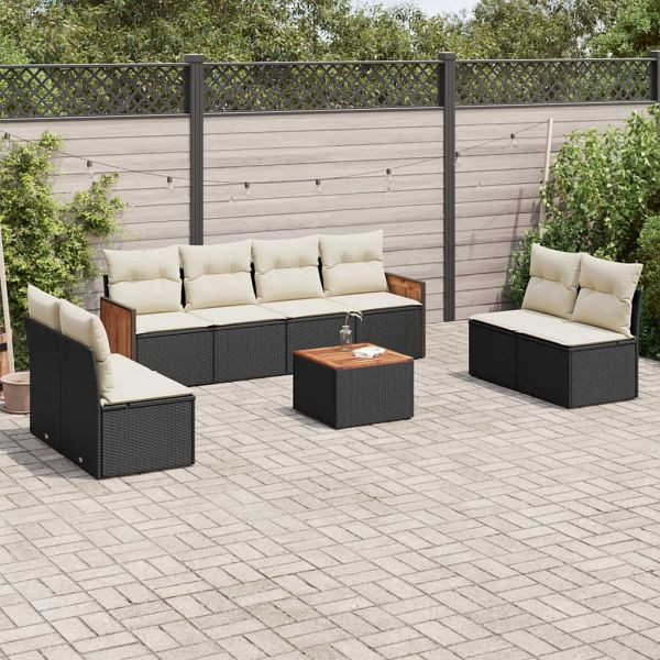 vidaXL 9-teilig Garten-Sofagarnitur mit Kissen Schwarz Poly Rattan, 3259977