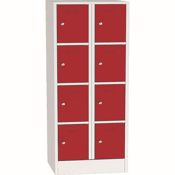 Deskin Schließfach-Stahlschrank SYSTEM SP1 COLOR, Korpus Lichtgrau, Türen Feuerrot, H 1850 x B 800 x T 500 mm, Zylinderschloss, 350 mm, 282083